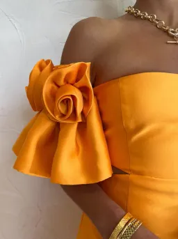 Alemais Macie Rosette Mini Dress in Tangerine Size S / AU 8 for rent on The Volte - image 3