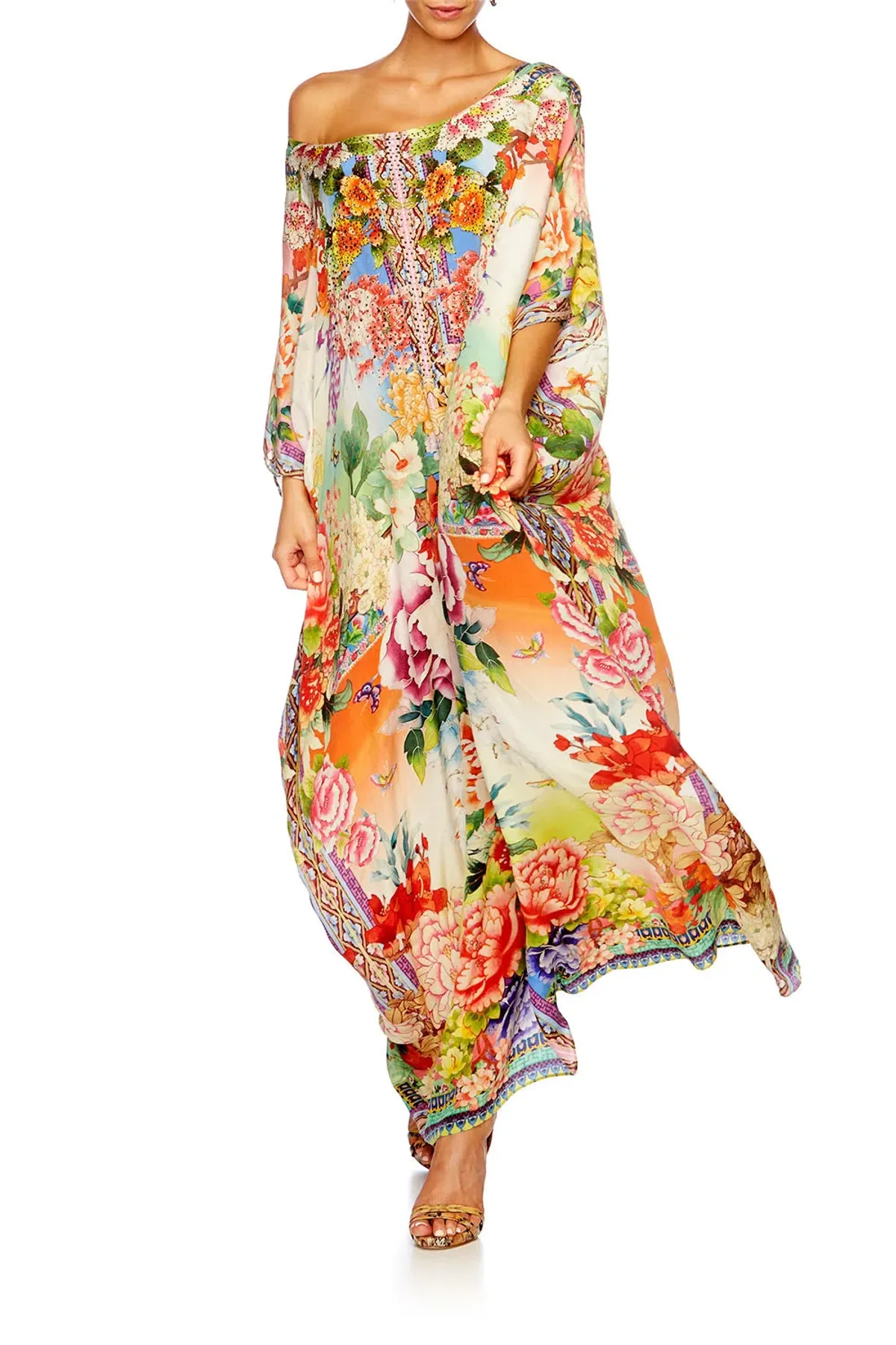Camilla Flower Hour Round Neck Kaftan One Size - Image 1