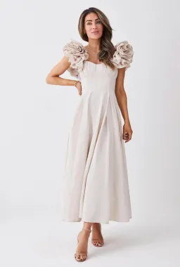 Karen Millen Lydia Millen Petite Taffeta Ruffle Woven Dress Ivory Size XS / AU 6 for rent on The Volte - image 1