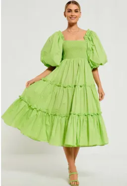 Bohemian Traders Billow Sleeve Midi Dress in Lime Size AU 6 for rent on The Volte - image 1