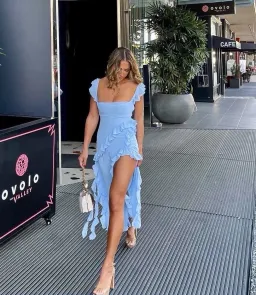 House Of CB Ariela Ruffle Maxi Dress in Soft Blue Size 10 for rent on The Volte - image 3