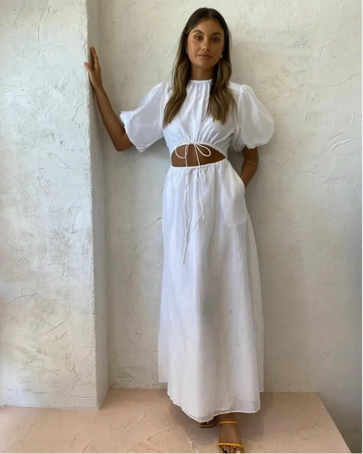 Sir the Label Franc Puff Sleeve Midi Dress White Size 0 / AU 6 - Image 2