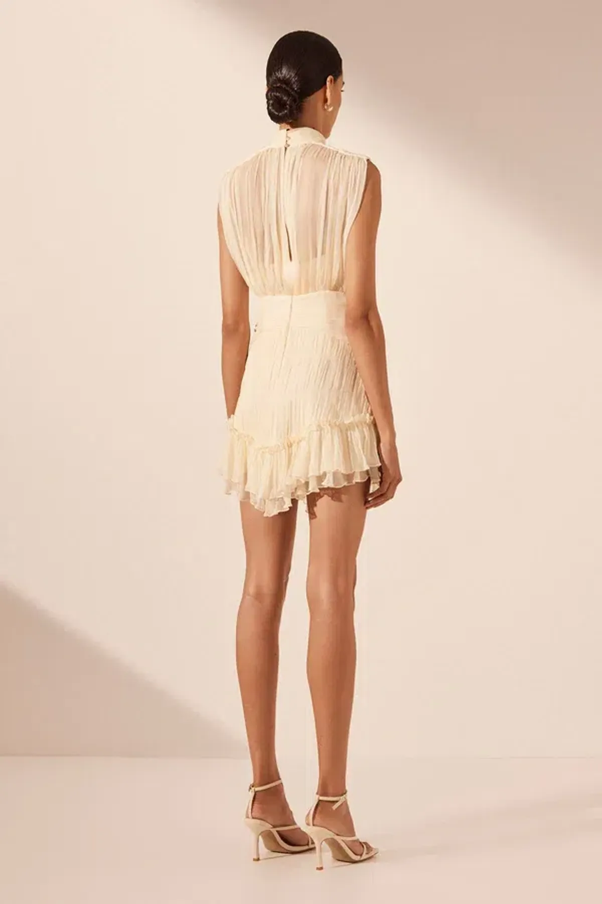 Shona Joy Victoria Sleeveless Ruched Mini Dress Cream Size 8 - Image 2