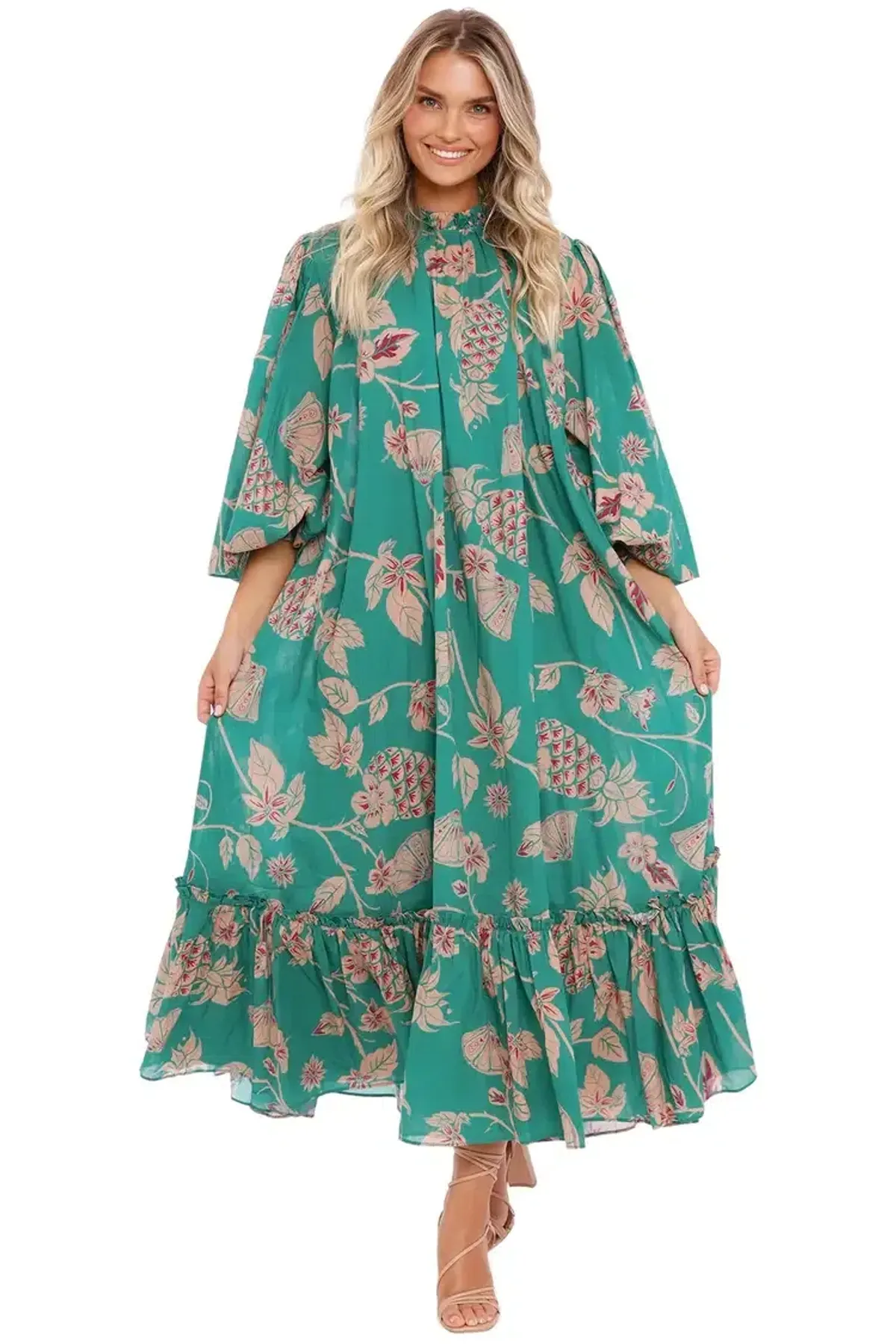 Leo Lin Pina Rosa Dress Green Multi Print Size 8 - Image 1
