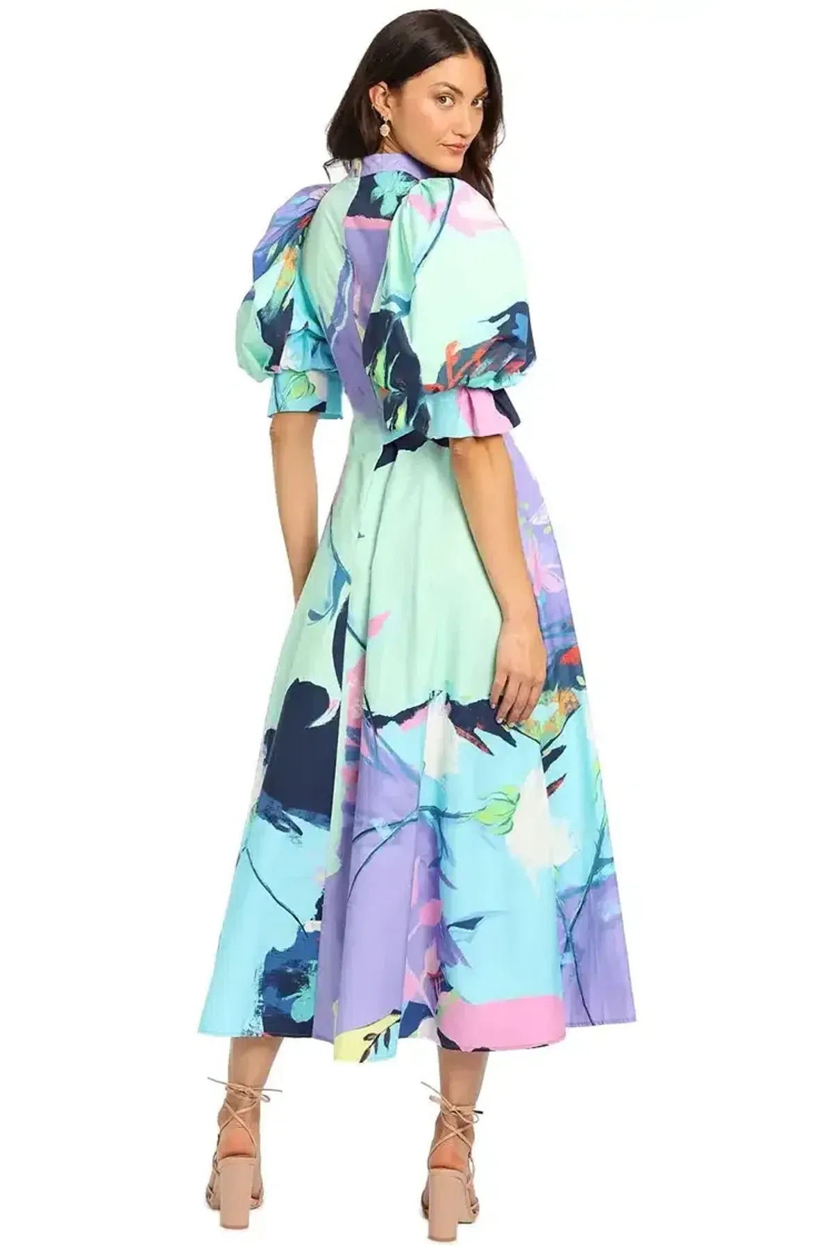 Leo Lin Illusory Cotton Dress Multi Print Size 14 - Image 2
