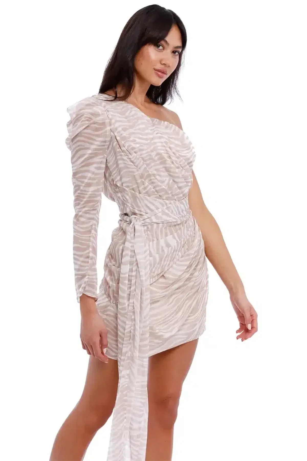 MISHA Jaylene Mini Dress Beige Print Size 8/S - Image 4