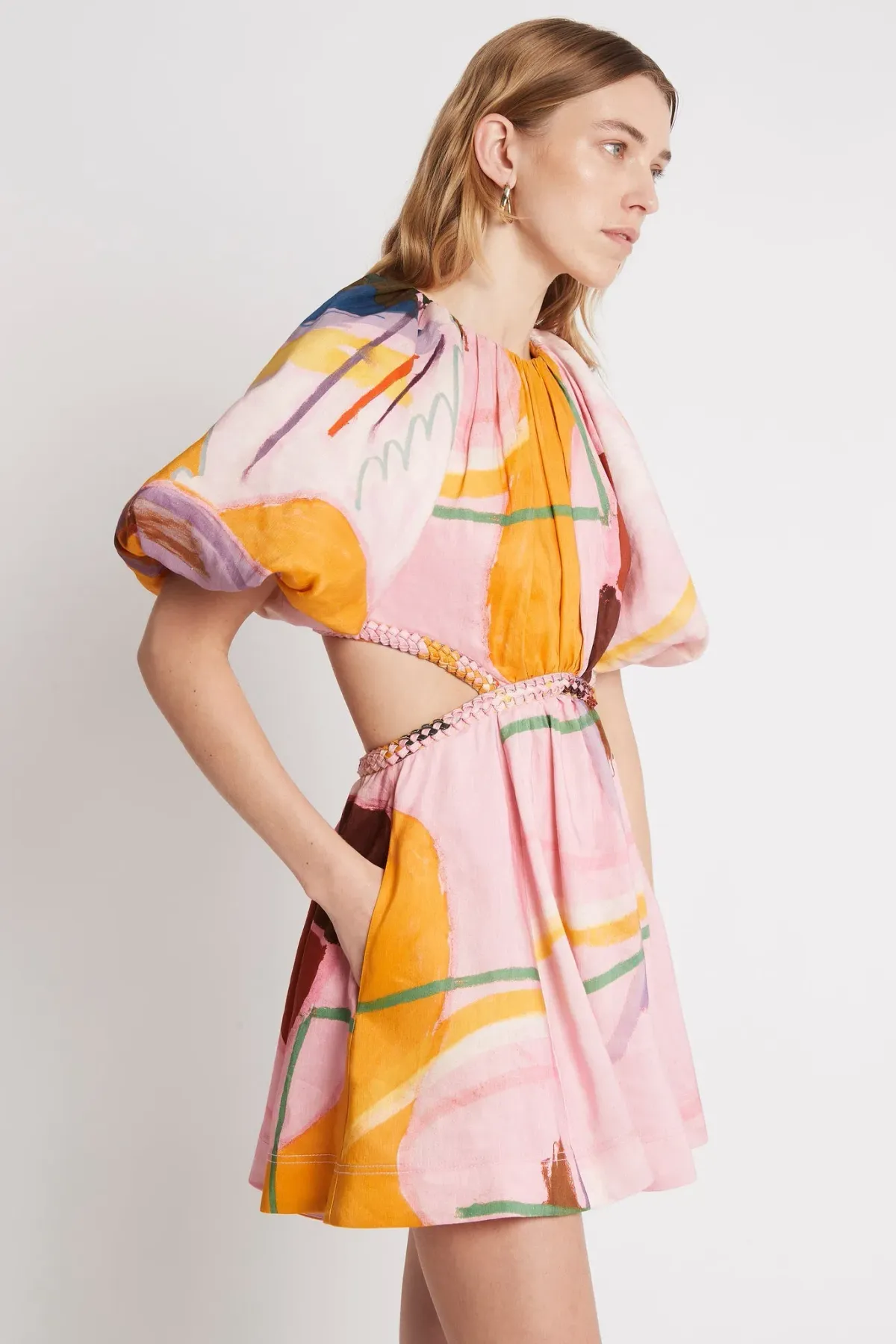 Aje Capucine Puff Sleeve Mini Dress Multi Size 6 - Image 2