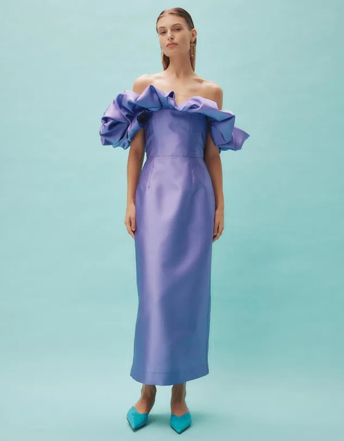 Alemais Suzi Off Shoulder Midi Dress Violet Size 8 - Image 1