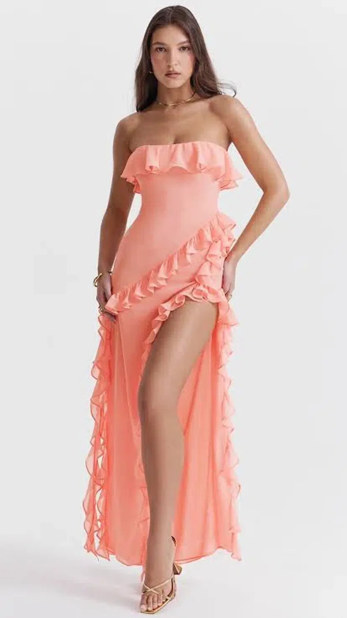 House of CB Sarina Ruffle Maxi Dress Pink Size S - Image 1