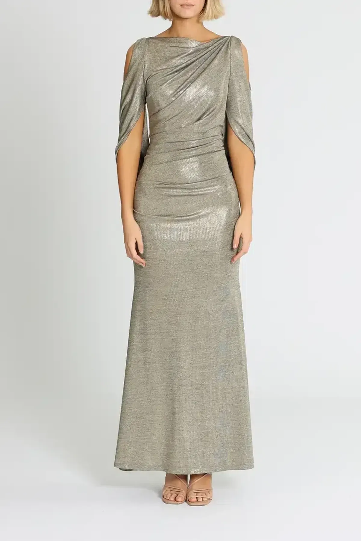 Montique Lana Metallic Gown Gold Size 8 - Image 1