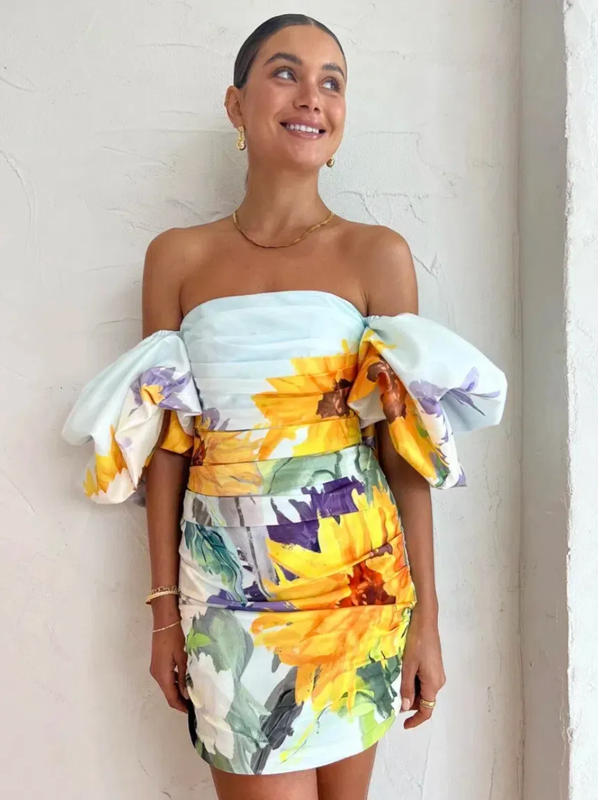 Leo Lin Brenda Puffy Sleeve Mini Dress in Sunflower Size 8 - Image 3