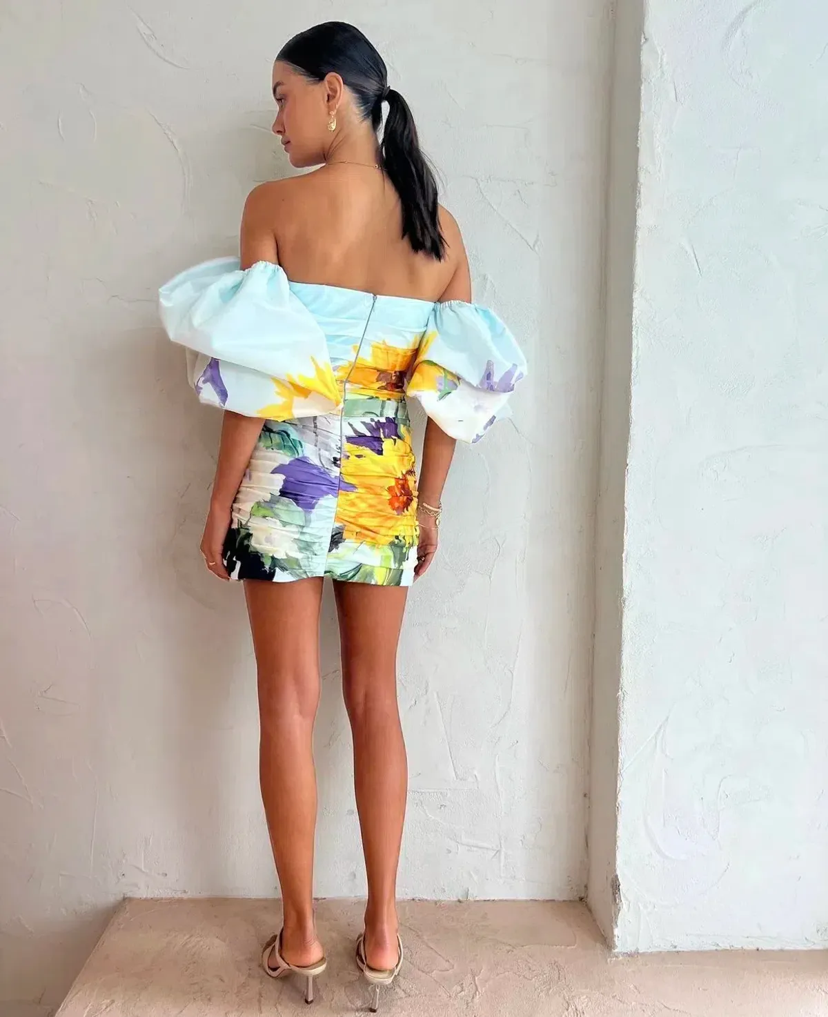 Leo Lin Brenda Puffy Sleeve Mini Dress in Sunflower Size 8 - Image 4