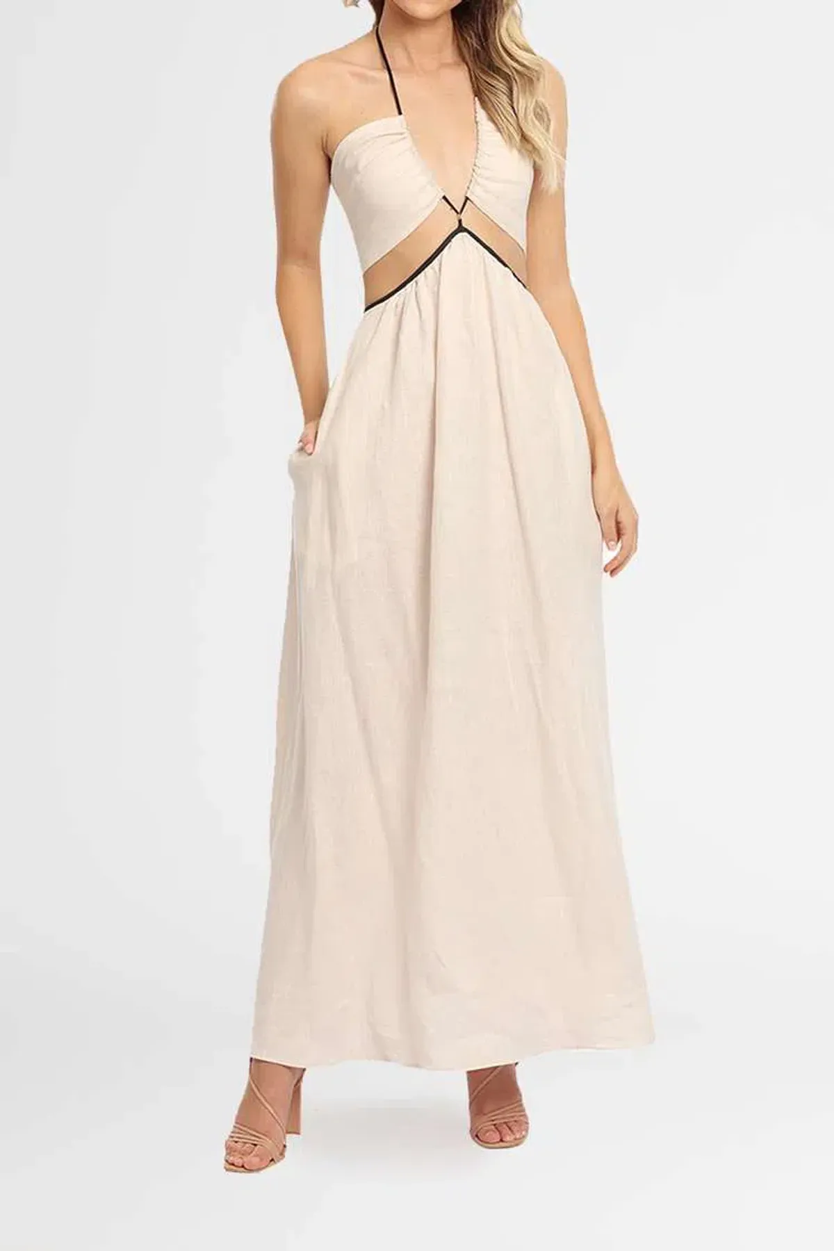 Bec & Bridge Noelle Cut Out Maxi Dress in Natural Size S/Au 8 - Image 3
