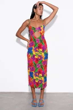 Mara Hoffman Kimiko Popcorn Midi Dress Multi Floral Size 14 for rent on The Volte - image 1