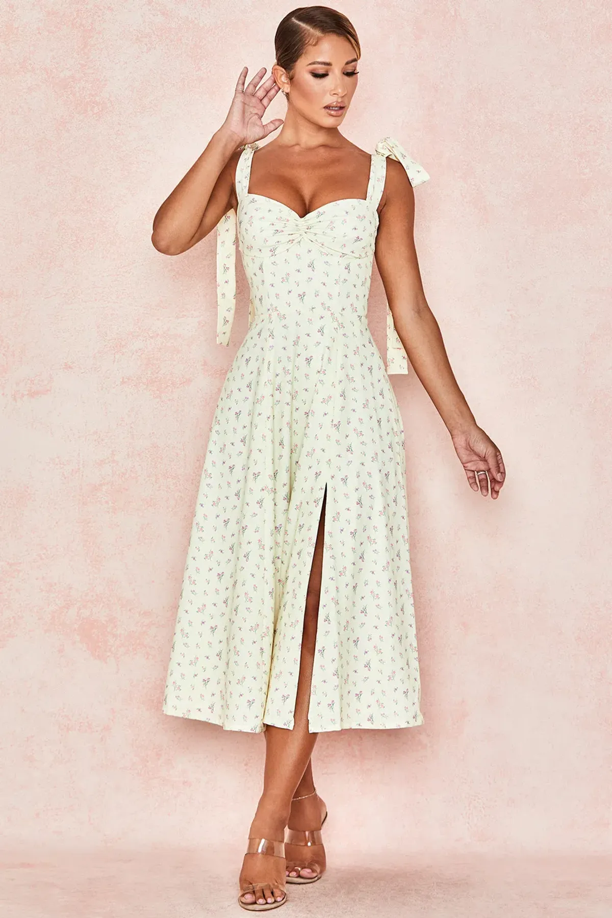 House of CB Alicia Sundress Midi Lemon Floral Print Size L / AU 14 - Image 1