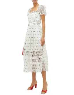 Self Portrait Guipure Hibiscus Midi Dress Ivory Size AU 12 for rent on The Volte - image 2