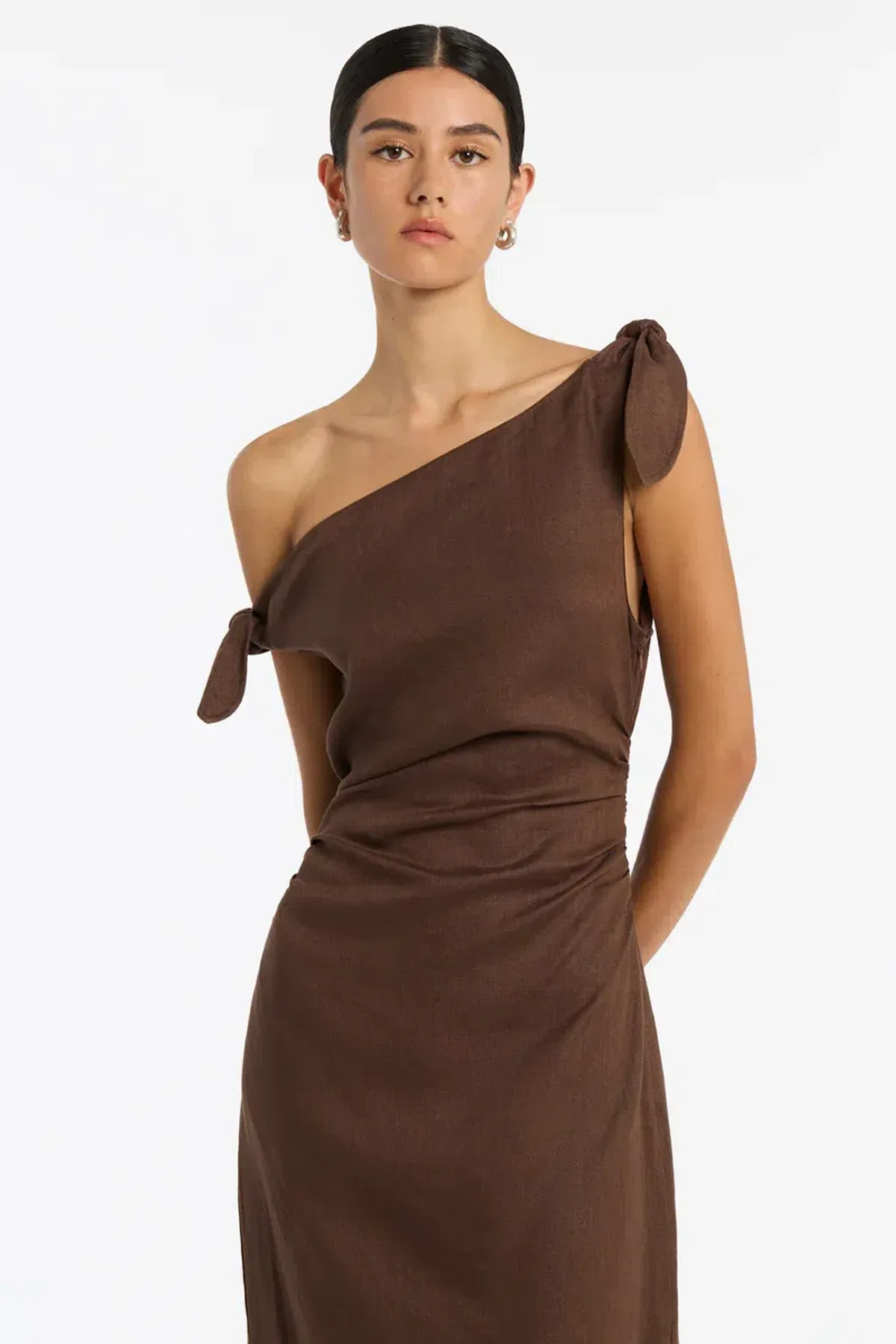 Sir the Label Bettina off Shoulder Dress in Chocolate Size AU 8 - Image 4