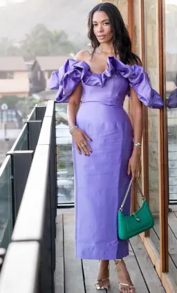 Alemais Suzi Off Shoulder Midi Dress Violet Size 8 for rent on The Volte - image 6