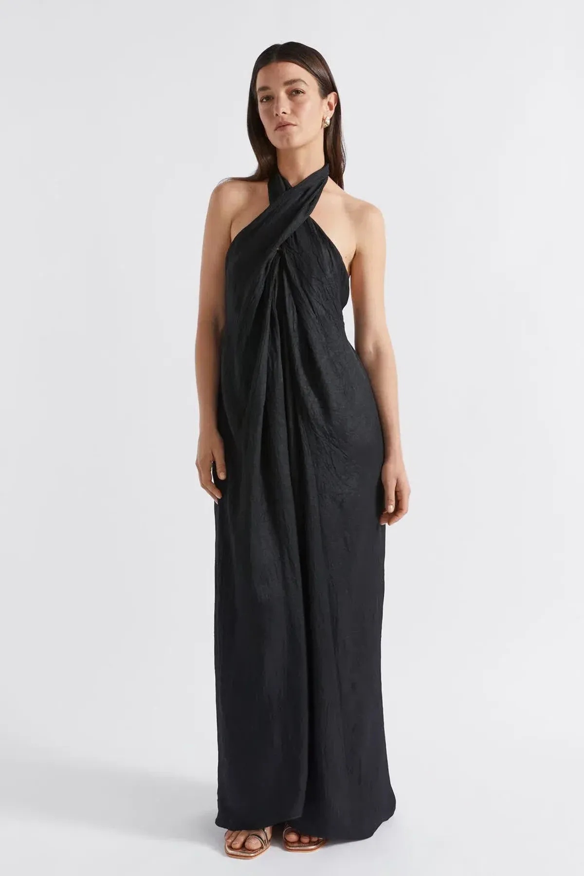 Seed Heritage Satin Halter Maxi Dress Black Size 6  - Image 1