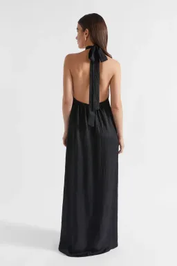 Seed Heritage Satin Halter Maxi Dress Black Size 6  for rent on The Volte - image 2