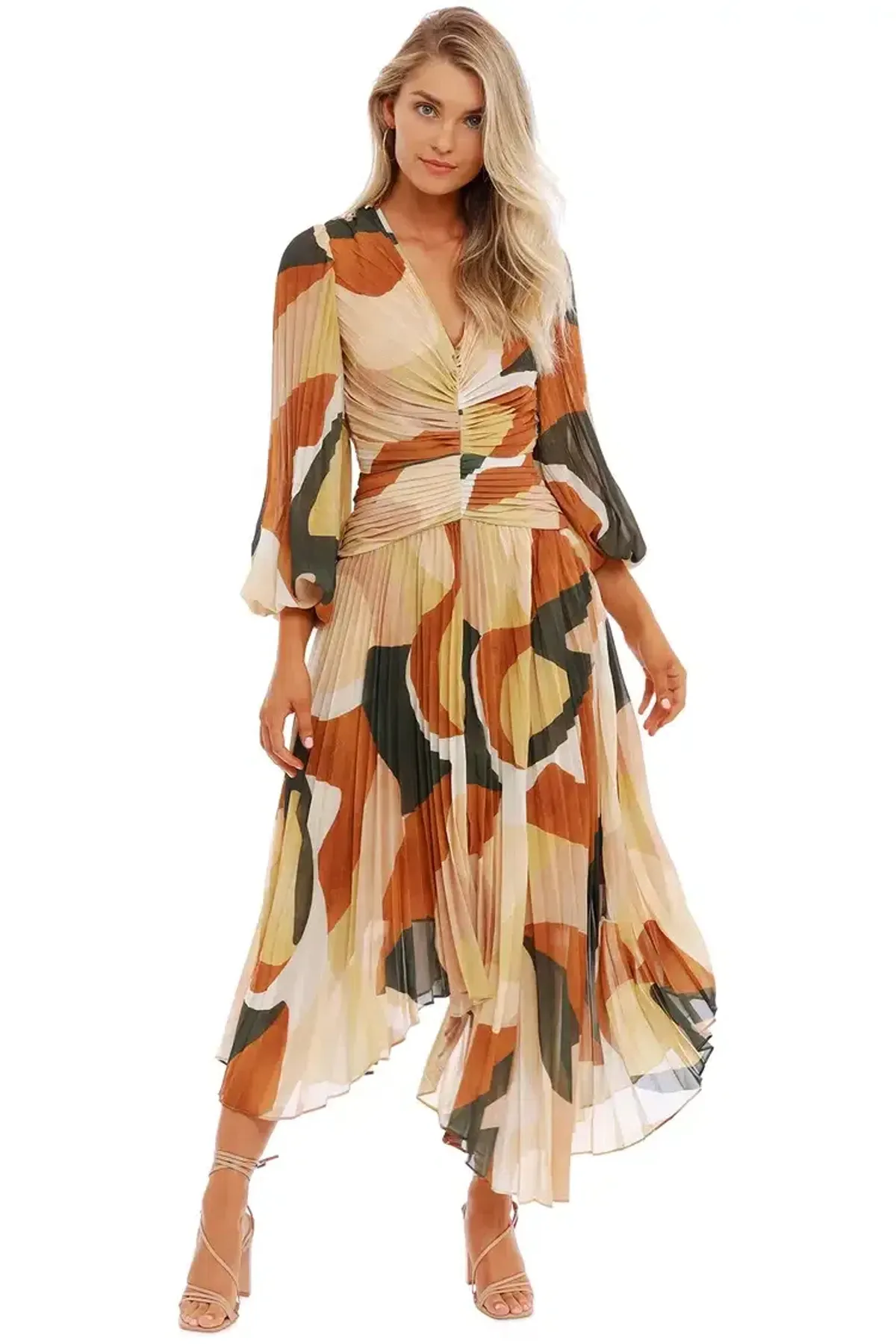 Ministry of Style Retro Resort Pleated Midi Dress Multi Print Size 12 - Image 1