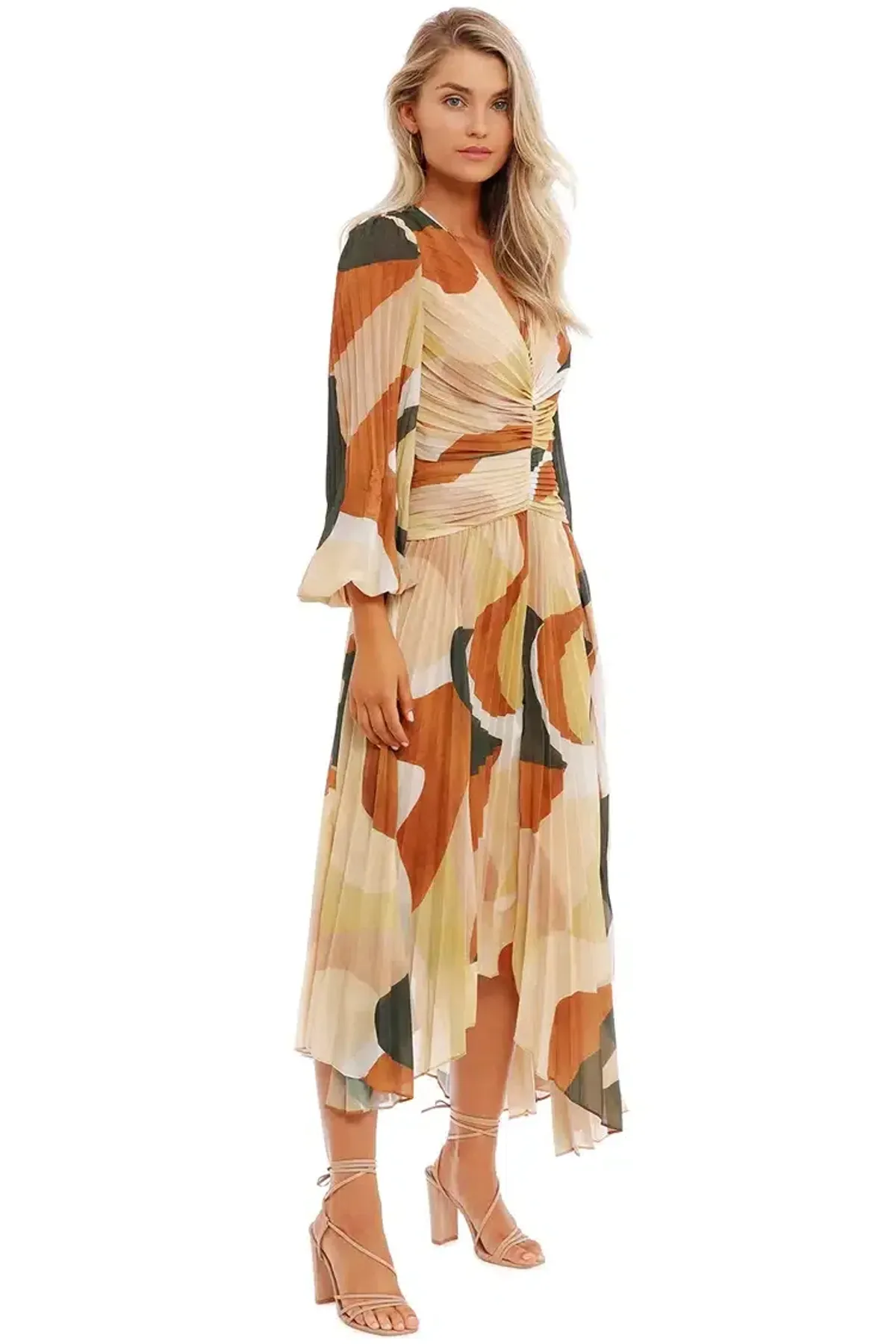 Ministry of Style Retro Resort Pleated Midi Dress Multi Print Size 12 - Image 2