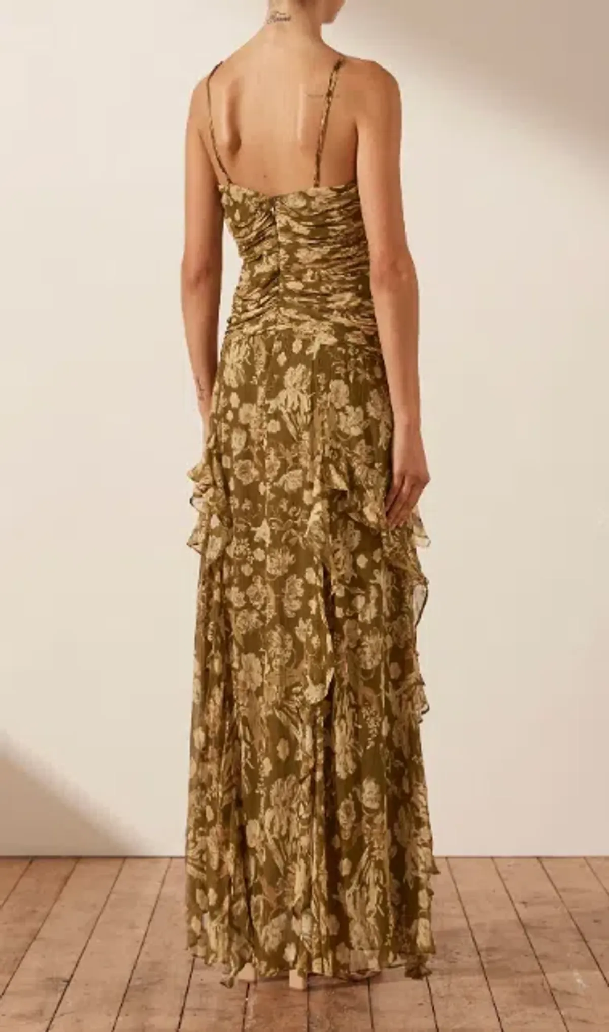 Shona Joy Rosaline Keyhole Frill Maxi Dress in Cumin Multi Size 6 - Image 3