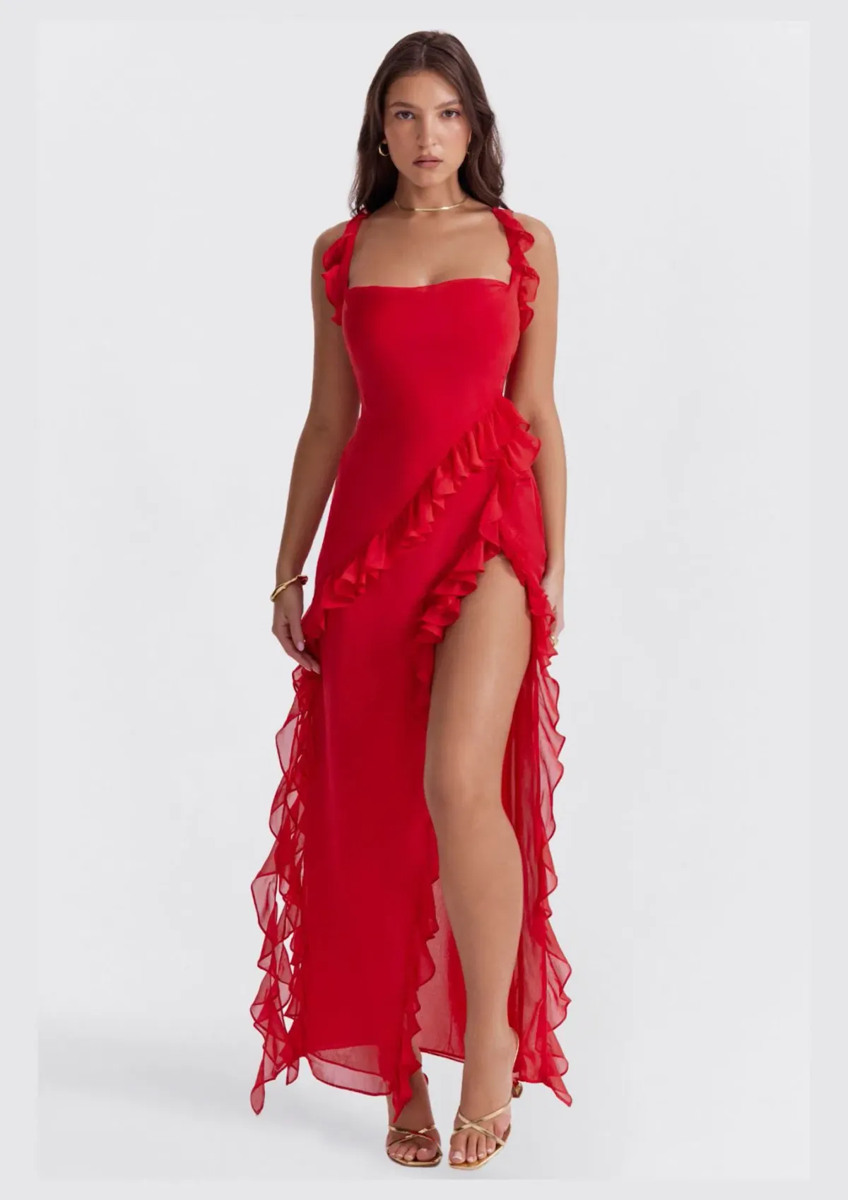 House of CB Ariela Ruffle Maxi Dress Red Size S / AU 8 - Image 1
