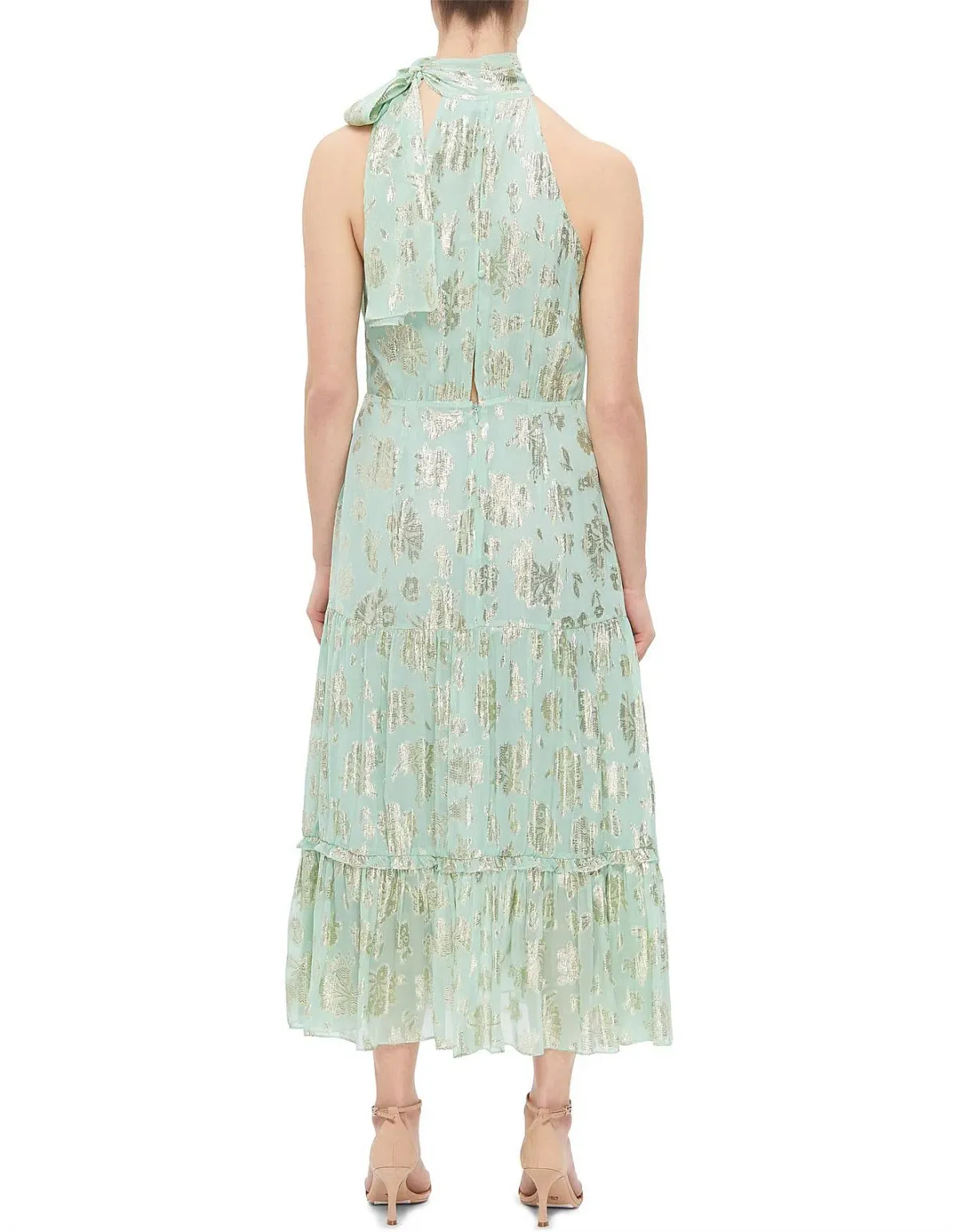 Rixo Valerie Silk Midi Dress Metallic Mint Size - Image 2