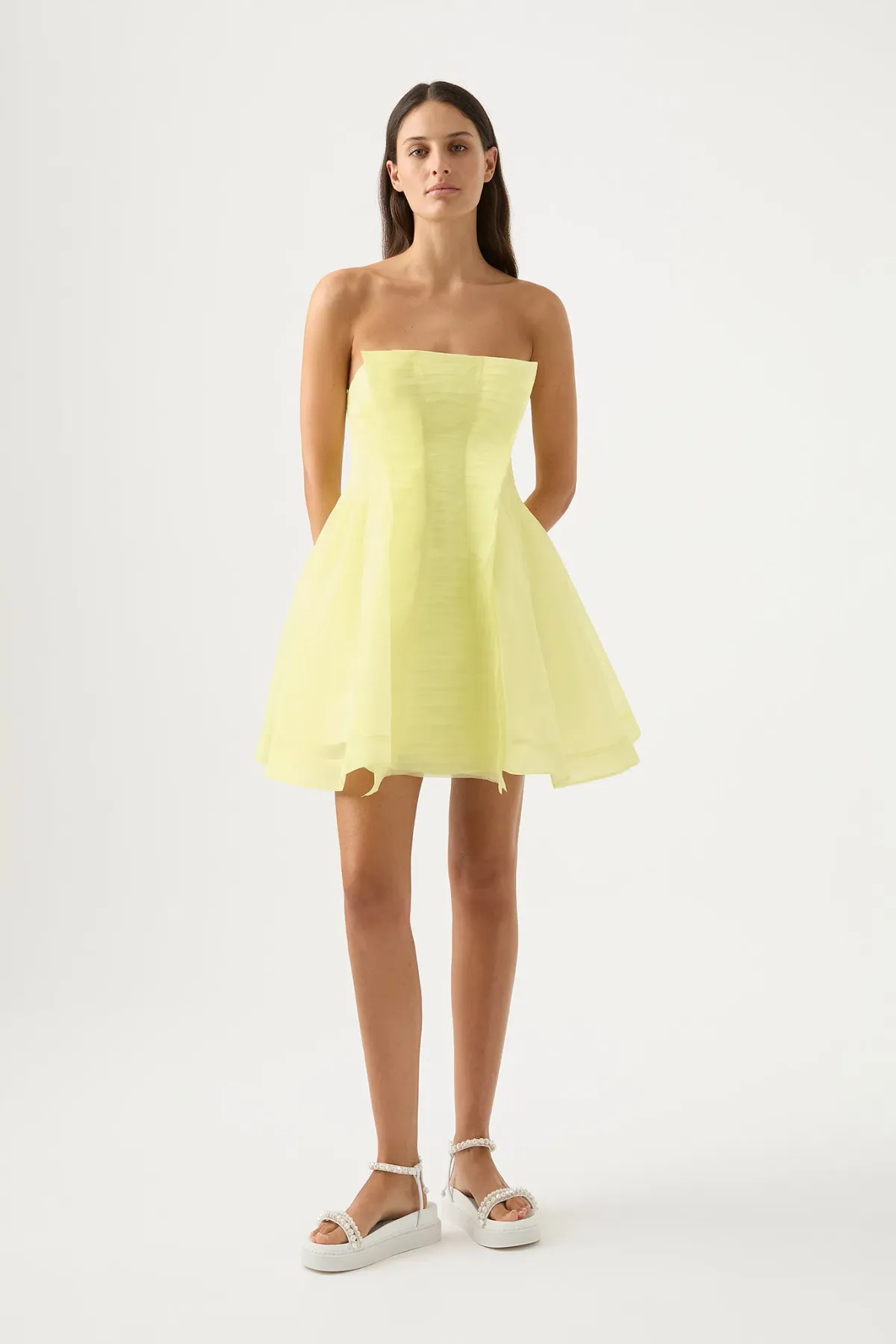 Aje Astrid Strapless Mini Dress Lemon Size 8 - Image 1