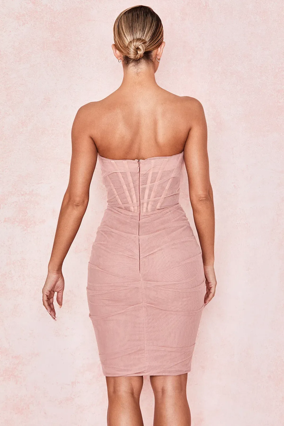 House of CB Leila Strapless Mesh Corset Dress Blush Size 8 - Image 3