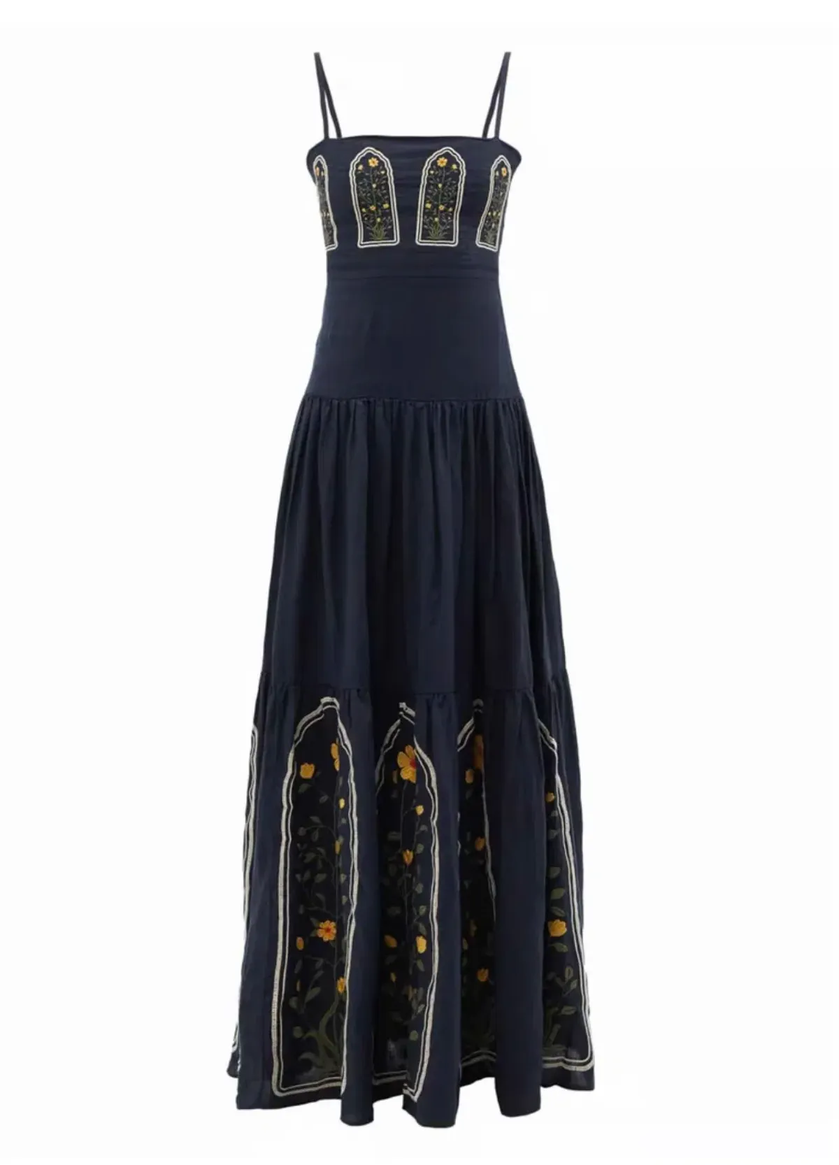 Agua By Agua Bendita Lima Margarita Embroidered Linen Maxi Dress Blue Size 8  - Image 4