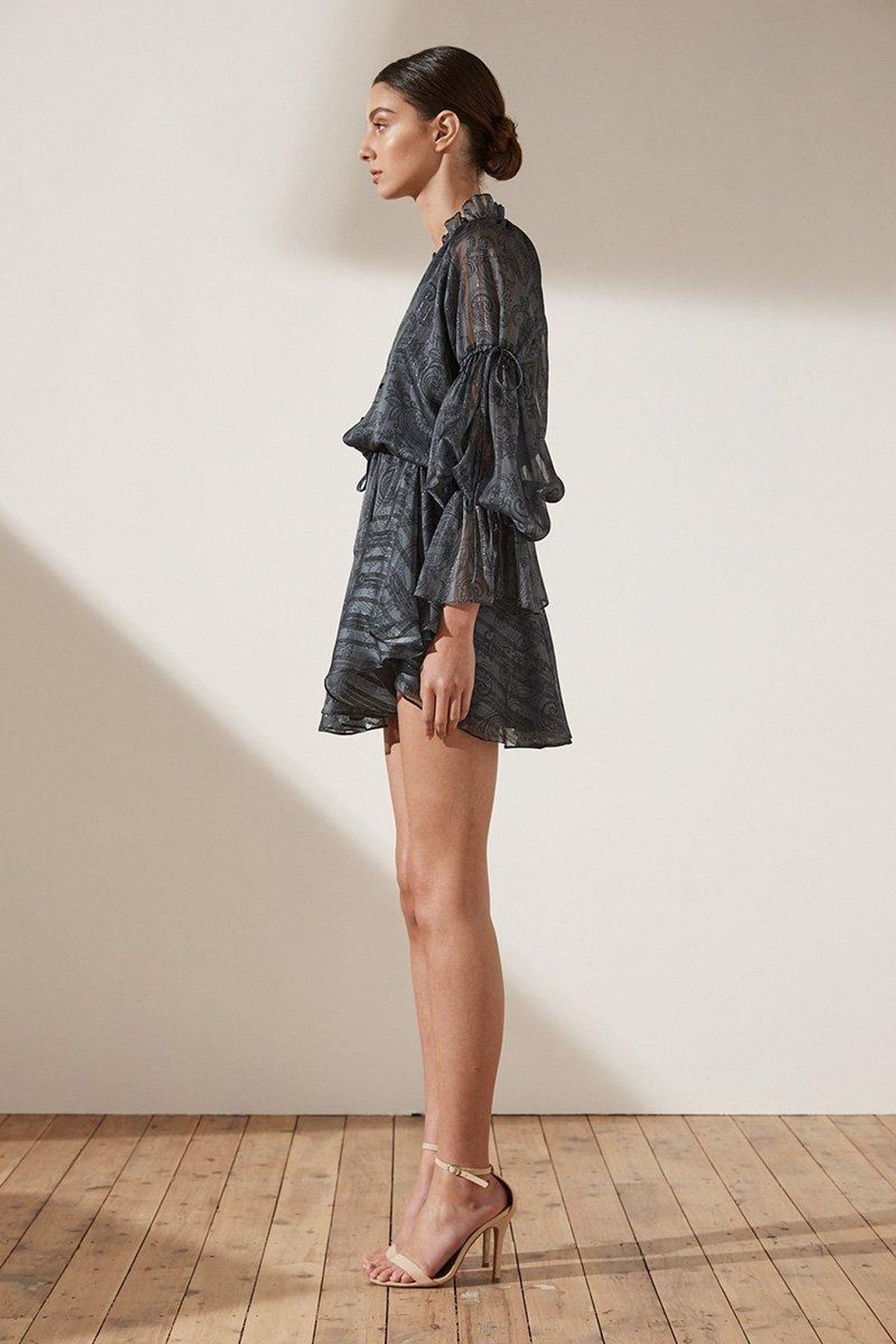 SHONA JOY 'Marea Puff Sleeve Drawstring Mini Dress' Grey Size 8 - Image 2