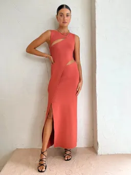 Sir Nadja Cut Out Midi Dress Coral Size 8  for rent on The Volte - image 1