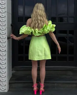 Alemais Suzi Off Shoulder Mini Dress in Chartreuse Size 8 for rent on The Volte - image 3