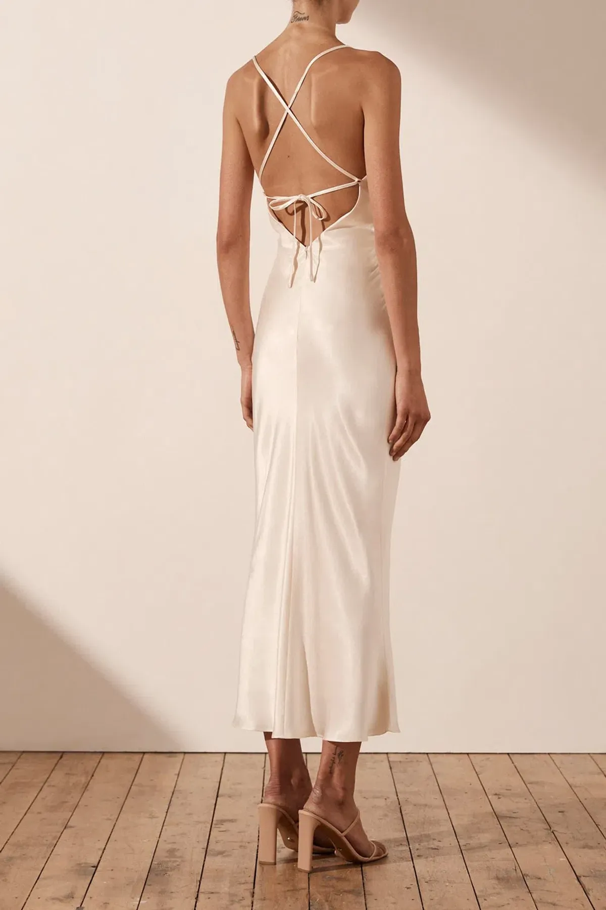 Shona Joy La Lune Asymmetrical Bias Cowl Midi Dress in Cream Size 10 - Image 3