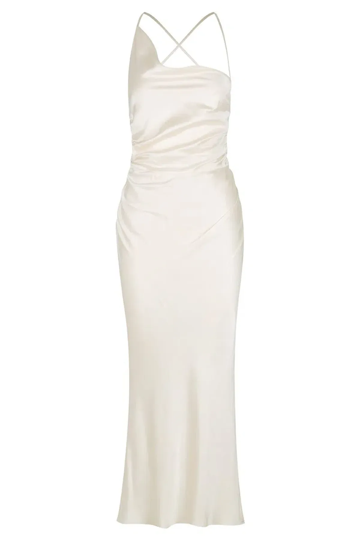 Shona Joy La Lune Asymmetrical Bias Cowl Midi Dress in Cream Size 10 - Image 6