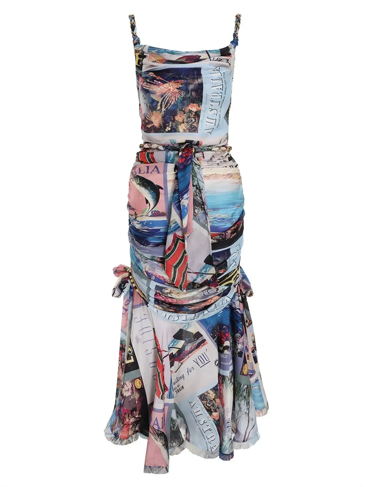 Zimmermann Postcard Chain Tie Midi Dress Print Size 0/AU 8 - Image 3