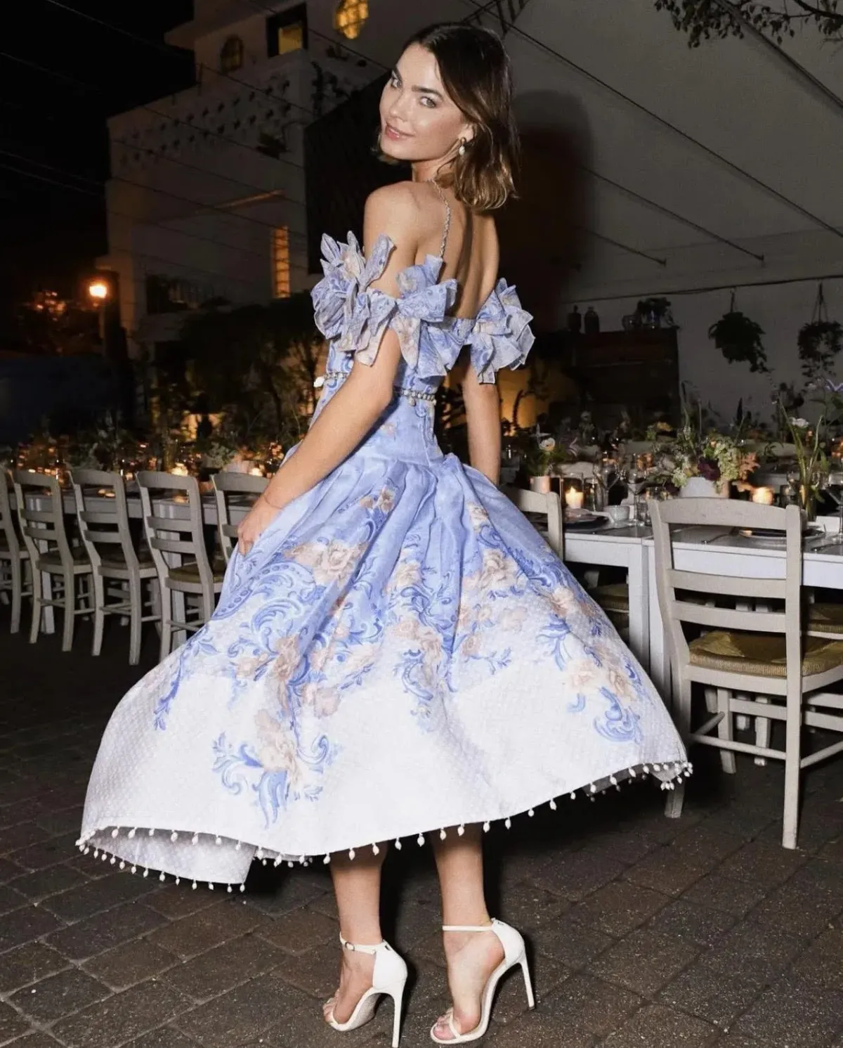 Zimmermann Postcard Bow Bodice Dress in Swirl Floral Blue Size 0/AU 8 - Image 2