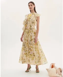 Alemais Eden Flounce Midi Dress Floral Size 6  for rent on The Volte - image 1