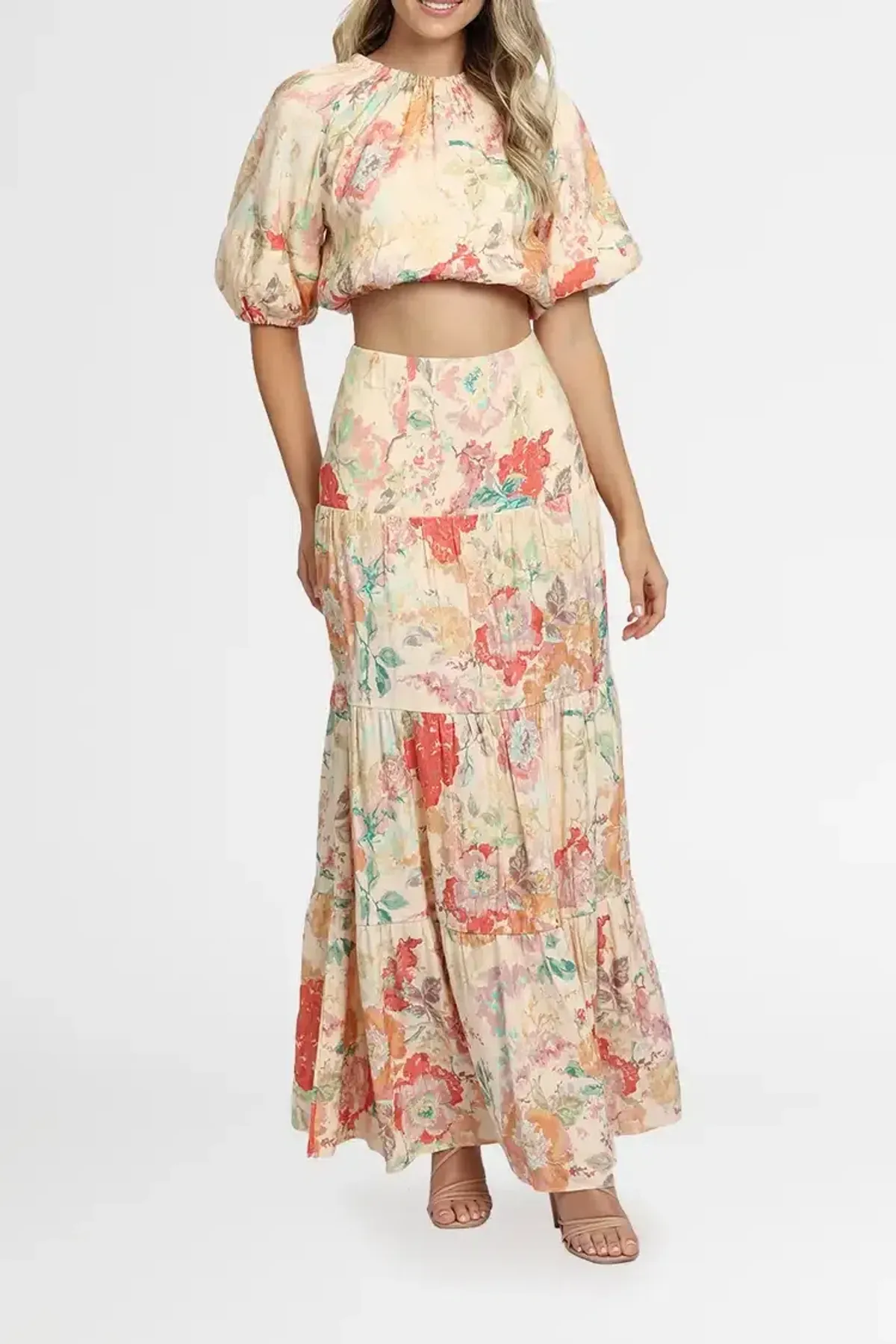 Significant Other Salvador Top and Skirt Set Picnic Peonies Multi Print Size 10 - Image 1