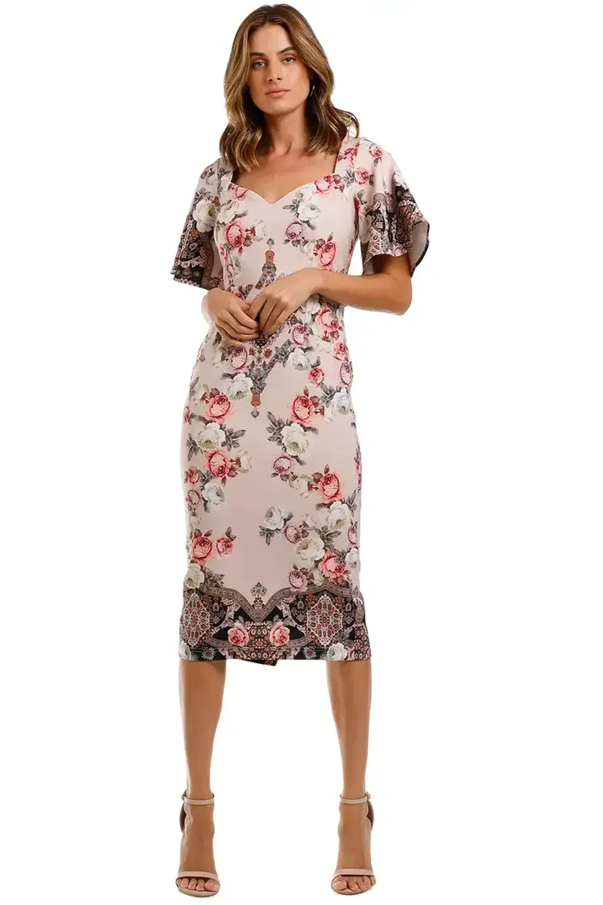 Pasduchas Chichi Sleeve Midi Dress Blush Size 14 - Image 1