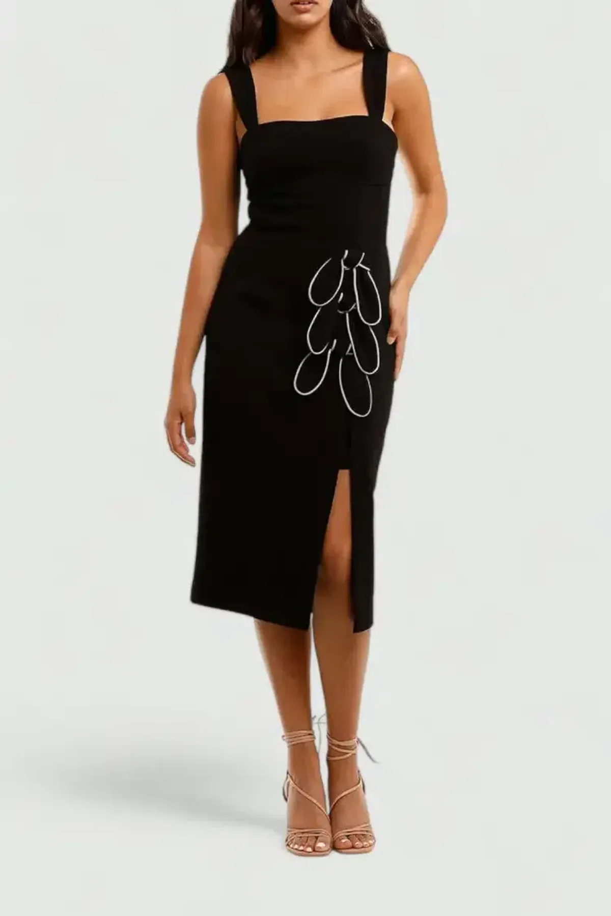 Rebecca Vallance Celeste Tie Midi Dress Black and White Size 14 - Image 1
