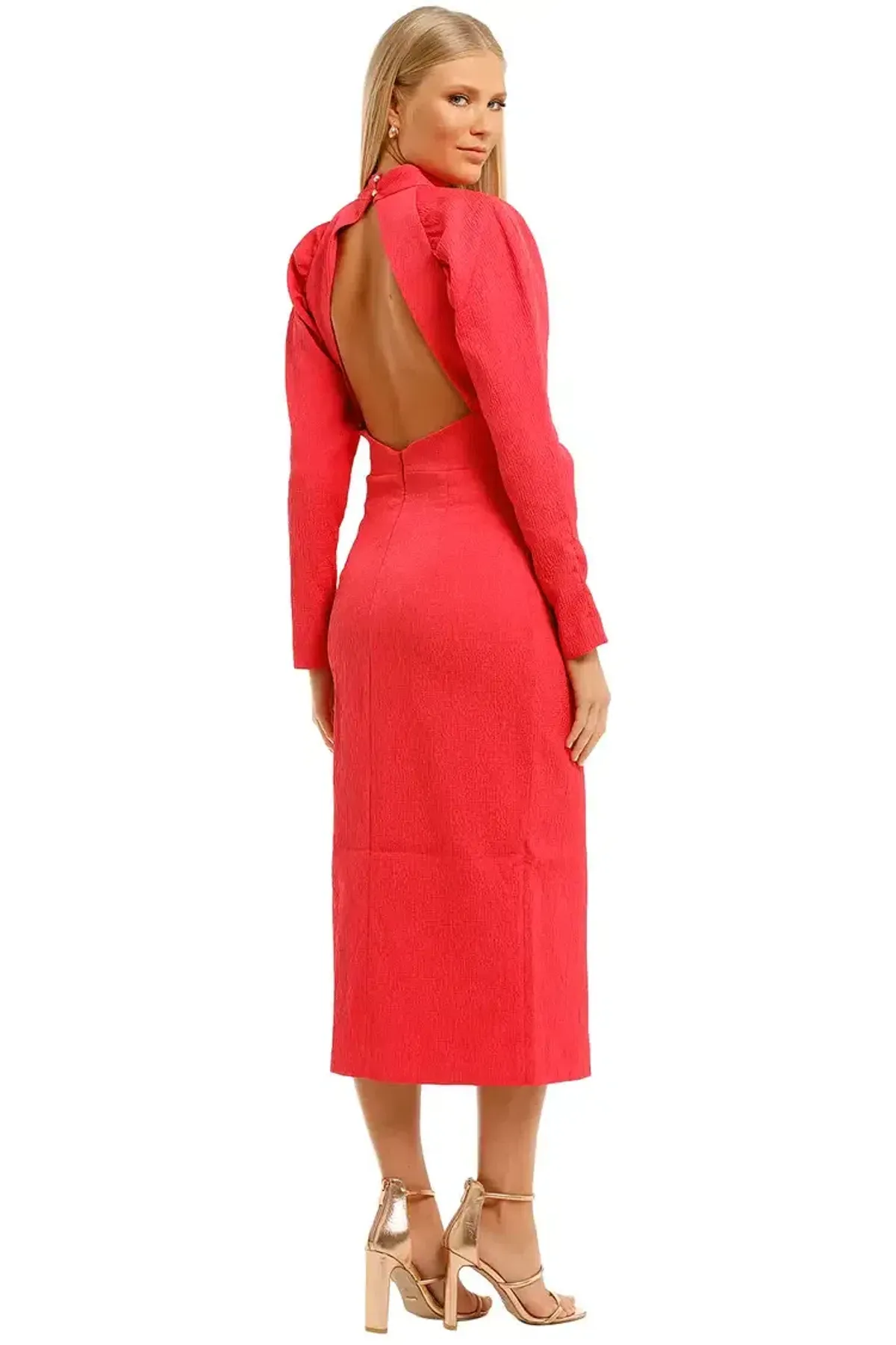 Rebecca Vallance Martini LS Midi Dress Pink Fuschia Size 10 - Image 3