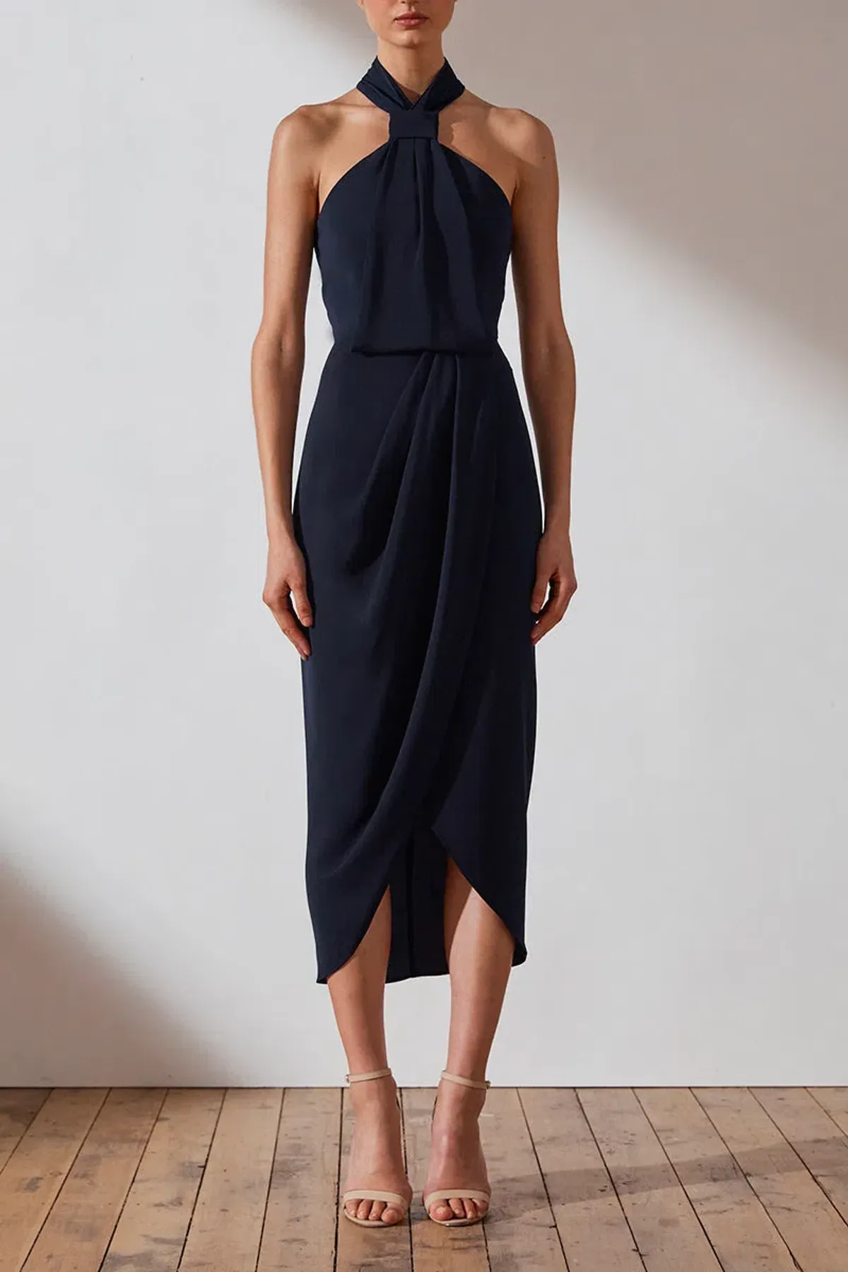 Shona Joy Core Knot Draped Dress Navy Size 10 - Image 1