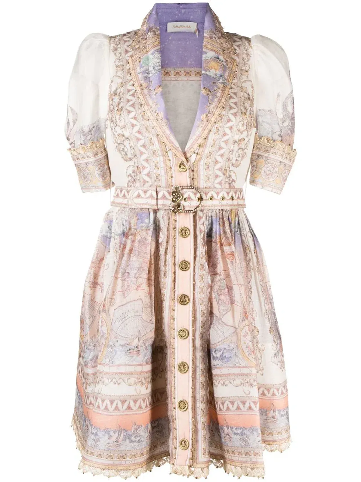 Zimmermann High Tide Mini Shirt Dress Odyssey Print Size 0 / Au 8 - Image 5