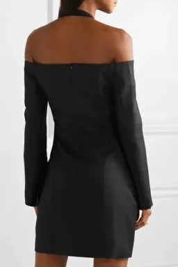 Anna Quan Nina Off Shoulder Wool Twill Mini Dress In Black Size 6 for rent on The Volte - image 2