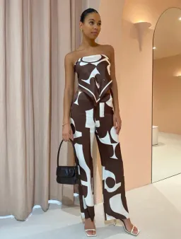 Sir the Label Julien Scarf and Pants Set In Abstract Chocolate Size 1 / AU 8 for rent on The Volte - image 1