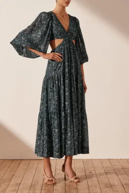 Shona Joy Denise Pin Tuck Cut Out Balloon Sleeve Midi Dress Floral Size 10 for rent on The Volte - image 2