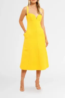 Rebecca Vallance Calla V Wire Midi Dress Yellow Size 10 for rent on The Volte - image 1